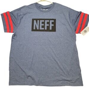NEFF T Shirt Mens 3XL Heather Blue Logo Graphic Red Stripes Skater Streetwear